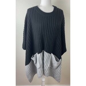 TREASURE & BOND Black Gray Ombre Knit Wrap Shawl OS Cape NWT Pockets
